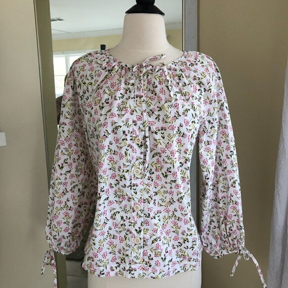 J Crew Reimagined Pink Floral Cottagecore Peasant Top Blouse XS NEW - Picture 8 of 9